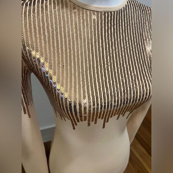 David Koma beige jersey dress sequin detail size small NWT - Picture 3 of 12